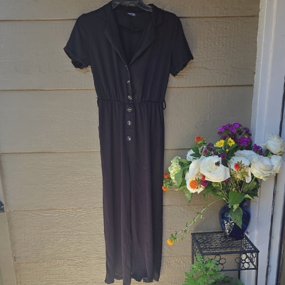 Nasty Gal Collection Wide Leg Short Sleeve V-neck Jumpsuit Button Front 10 - Picture 2 of 8